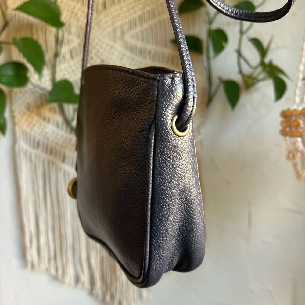 Vintage Anne Klein Oroton Leather Crossbody Bag Navy Leather Tassel Purse 80s